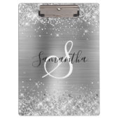 Glittery Silver Foil Elegant Monogrammed Klembord (Voorkant)
