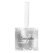 Glittery Silver Foil Fancy Monogram Kubus Ornament (Voorkant)