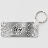 Glittery Silver Foil Fancy Monogram Sleutelhanger (Voorkant)
