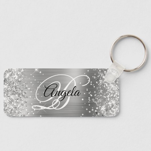 Glittery Silver Foil Fancy Monogram Sleutelhanger (Voorkant)