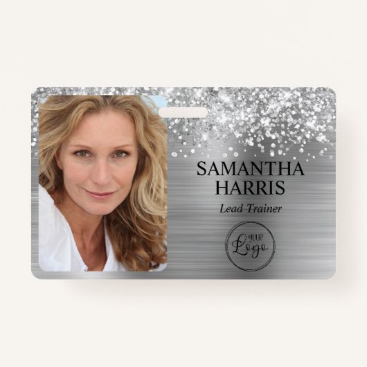 Glittery Silver Foil Logo en foto Badge (Voorkant)