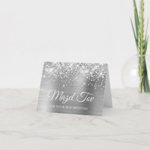 Glittery Silver Foil Mazel Tov op je tas Mitzvah Kaart