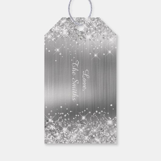 Glittery Silver Foil Merry kerst Cadeaulabel (Achterkant)