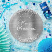 Glittery Silver Foil Merry kerst Papieren Bordje (Feest)