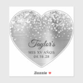 Glittery Silver Foil Mis XV Años Heart Shape Sticker (Vel)