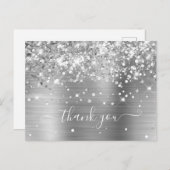 Glittery Silver Foil Modern Girly Bedankt Briefkaart (Voorkant / Achterkant)