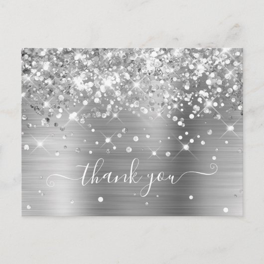 Glittery Silver Foil Modern Girly Bedankt Briefkaart (Voorkant)
