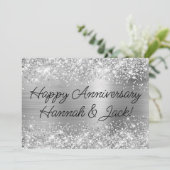 Glittery Silver Foil Modern Happy Jubileum Kaart (Staand voorkant)