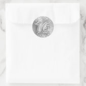 Glittery Silver Foil Number 16 Birthday Ronde Sticker (Tas)