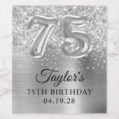Glittery Silver Foil Nummer 75 Verjaardag Wijn Etiket (Enkel label)
