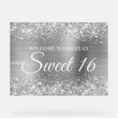 Glittery Silver Foil Sweet 16 Acryl Bord (Voorkant)