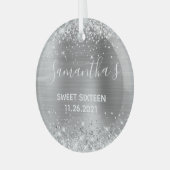 Glittery Silver Foil Sweet 16 Glas Ornament (Voorkant links)
