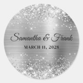 Glittery Silver Foil Wedding Ronde Sticker (Voorkant)