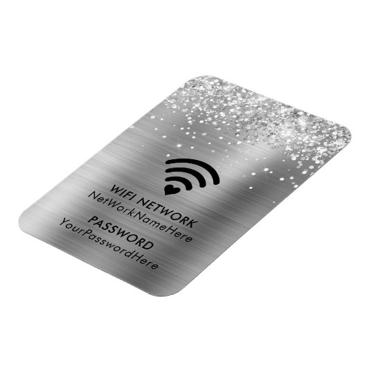 Glittery Silver Foil WiFi-netwerk en wachtwoord Magneet (Linkerzijde)