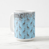 Glittery Silver Giraffe op Blue Personal Koffiemok (Voorkant links)