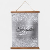 Glittery Silver Glam Fancy Monogram Hangend Wandkleed (Voorkant)