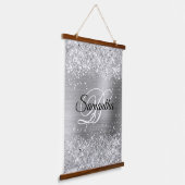 Glittery Silver Glam Fancy Monogram Hangend Wandkleed (Gebogen)
