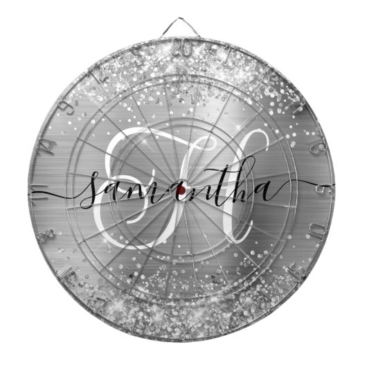 Glittery Silver Glam Monogram Dartbord (Voorkant)