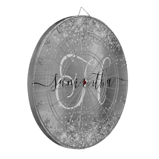 Glittery Silver Glam Monogram Dartbord (Voorkant Links)