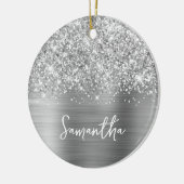Glittery Silver Glam Name Keramisch Ornament (Links)