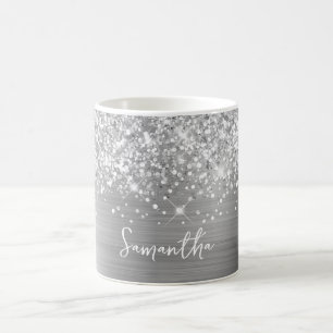 Glittery Silver Glam Name Koffiemok