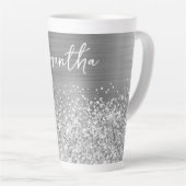 Glittery Silver Glam Name Latte Mok (Rechterhoek)