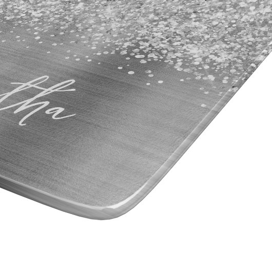 Glittery Silver Glam Name Snijplank (Hoek)
