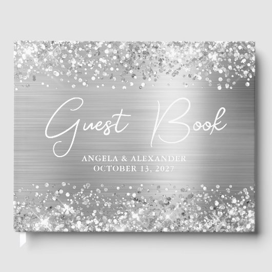 Glittery Silver Glam Wedding Gastenboek (Voorkant)