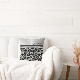Glittery Silver Leopard Safari Print Kussen