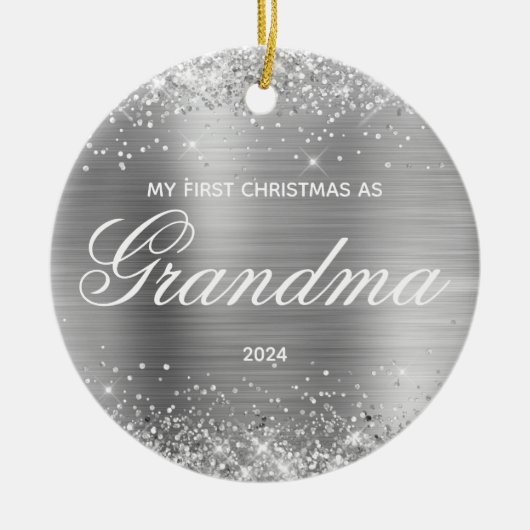 Glittery Silver, mijn eerste Kerstmis als oma Keramisch Ornament (Voorkant)