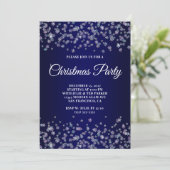 Glittery Snowflakes Navy Ombre Christmas Party Kaart (Staand voorkant)
