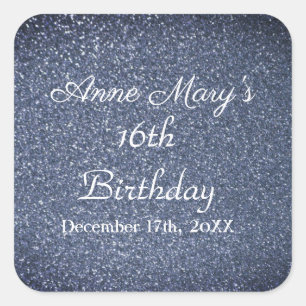 Glittery Sparkle 16th Birthday Custom Dusty Blue Vierkante Sticker