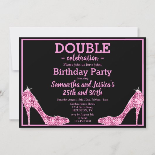 Glittery Sparkly Pink Stilettos Dubbele Verjaardag Kaart (Voorkant)