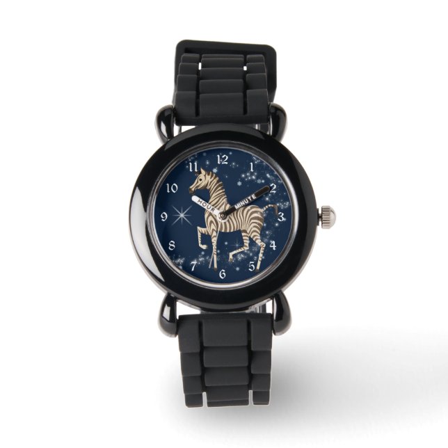 Glittery Star Zebra Blauw Kinder Horloge (Voorkant)