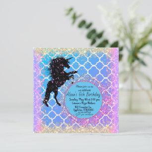 Glittery Starry Whimsical Unicorn Birthday Kaart
