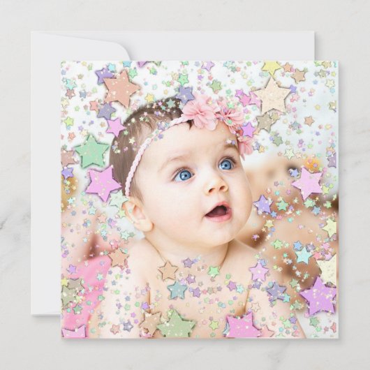 Glittery Stars Baby Faire-part de naissance (Devant)