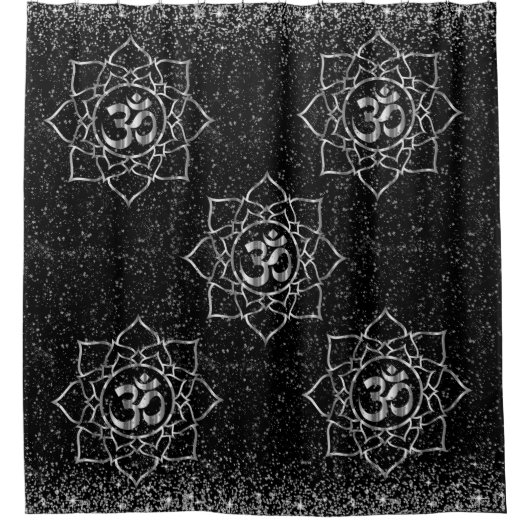 Glittery Stars OM Mandala op Black Douchegordijn (Voorkant)