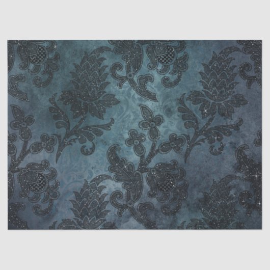 Glittery Stencil Flowers op de groene/blauwe lospa Tissuepapier (Voorkant)