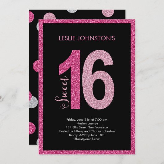 Glittery Sweet 16 Anniversaire Invitations (Devant / Derrière)