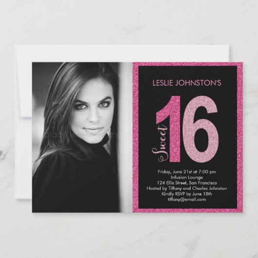 Glittery Sweet 16 Anniversaire Invitations (Devant)