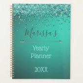 Glittery Turquiose Yearly Planner Personnalisé (Devant)