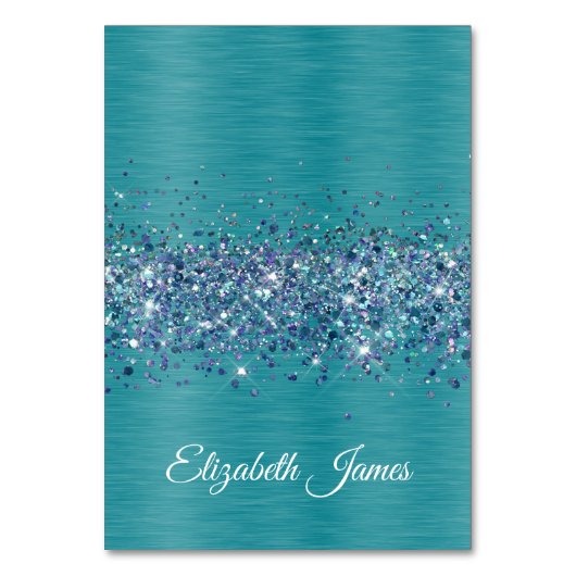 Glittery Turquoise Nom individuel Plaque Cartes (Par défaut)