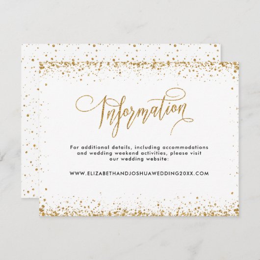 Glittery Wedding Insert Kaart in Faux Gold Glitter (Voorkant / Achterkant)