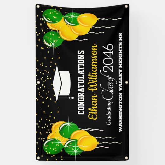 Glittery Yellow en Green Graduation Party Spandoek (Verticaal)