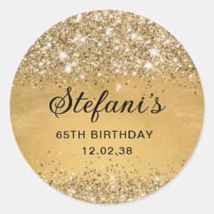 Glittery Zacht Gouden Folie 65e Verjaardag Classic Ronde Sticker