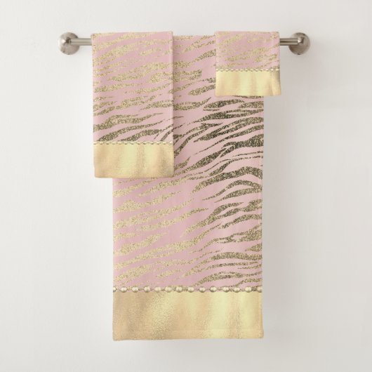 Glittery Zebra Print op Roze Blush Bath Towel Set Bad Handdoek (Insitu)