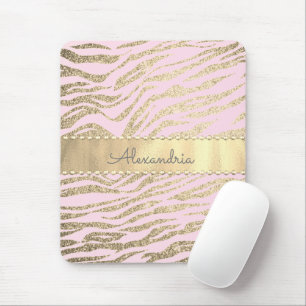 Glittery Zebra Print op Roze Blush Muismat