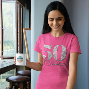 Glittery Zilver 50 & Fabulous Roze T-shirt