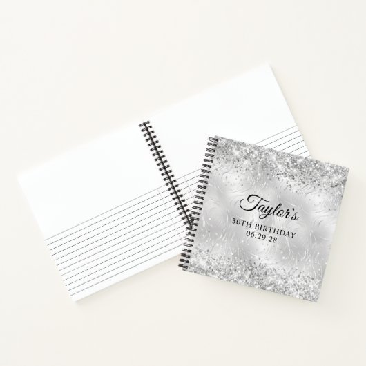 Glittery Zilver Frosted Glas 50e verjaardag Gast Notitieboek (Binnen)