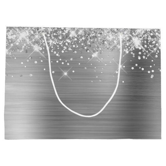 Glittery zilver gepersonaliseerde gelukkige verjaa groot cadeauzakje (Achterkant)